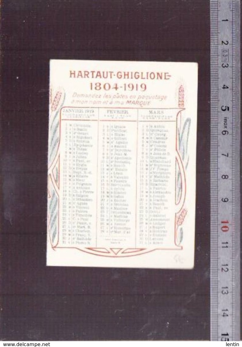 Calendrier 1919 - Pates Alimentaires De Lyon - Hartaut Ghiglione - Les Plus Longues à Cuire, Les Meilleures - Kleinformat : 1901-20