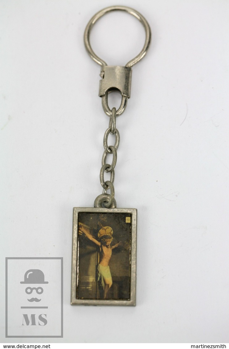 Vintage Religious Souvenir Keyring - Pope John Paul II - Jesus Christ On The Cross - Llaveros