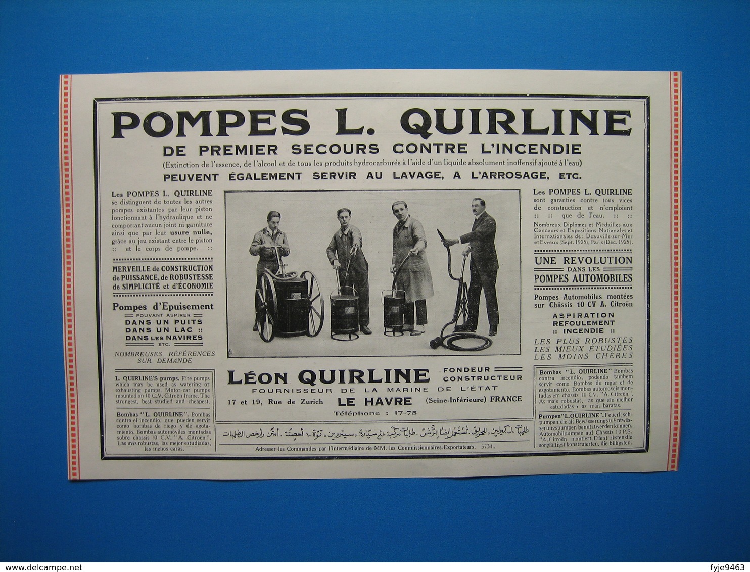 (1927) Pompes SAUZAY FRÈRES à Autun (Saône-et-Loire) -- Pompes De Secours Contre L'Incendie LÉON QUIRLINE Au Havre - Ohne Zuordnung