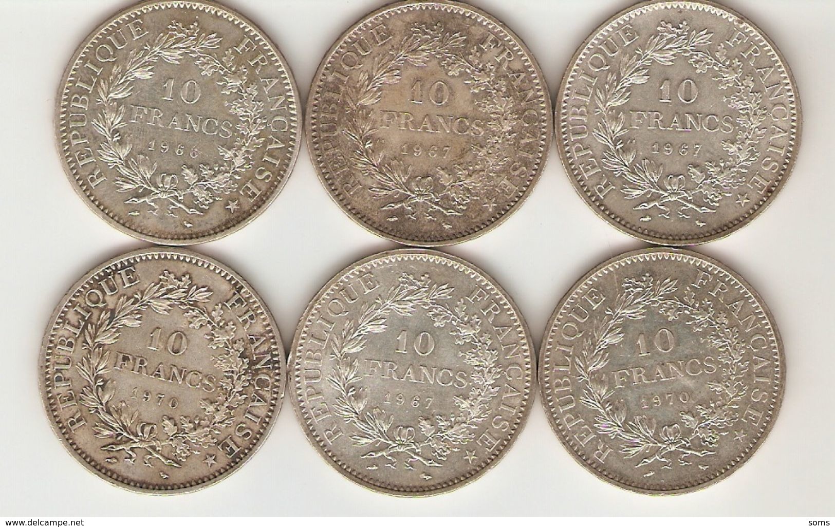 Lot De 6 Pièces En Argent, 10 Francs Dupré, Hercule, 1967 1968 1970, 150 Grammes - Autres & Non Classés