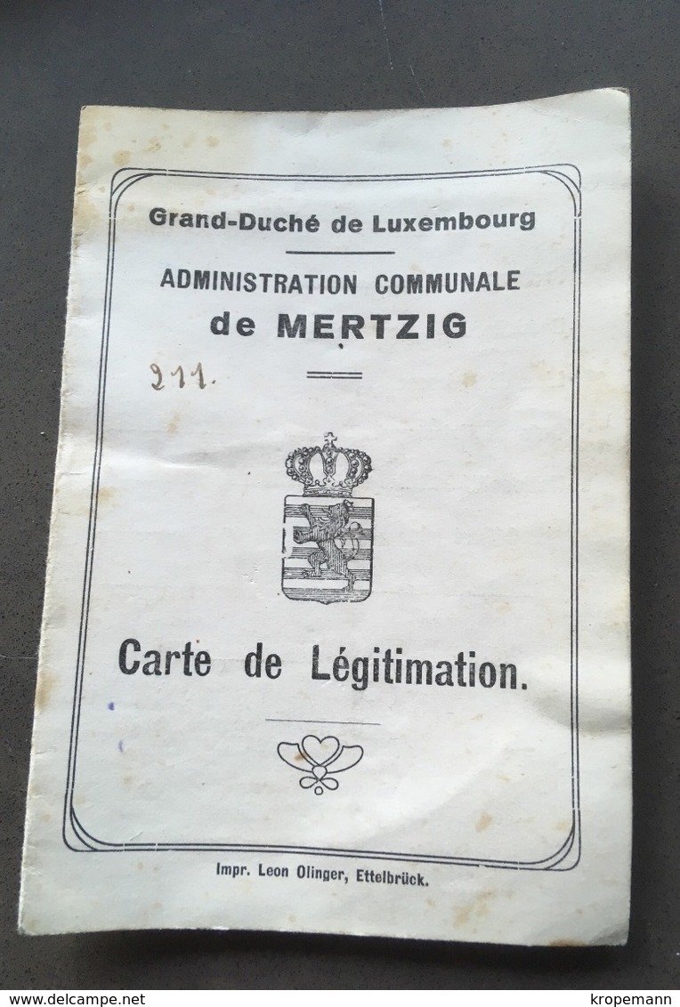 Mertzig Carte De Legitimation 1939 Impr.Olinger Ettelbruck - Autres & Non Classés