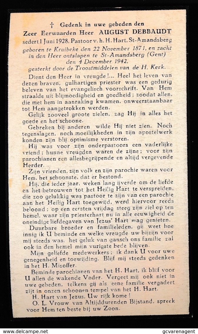 PASTOOR H.HART ST.AMANDSBERG - A.DEBBAUDT - KRUIBEKE 1871 - ST.AMANDSBERG 1942 - Décès