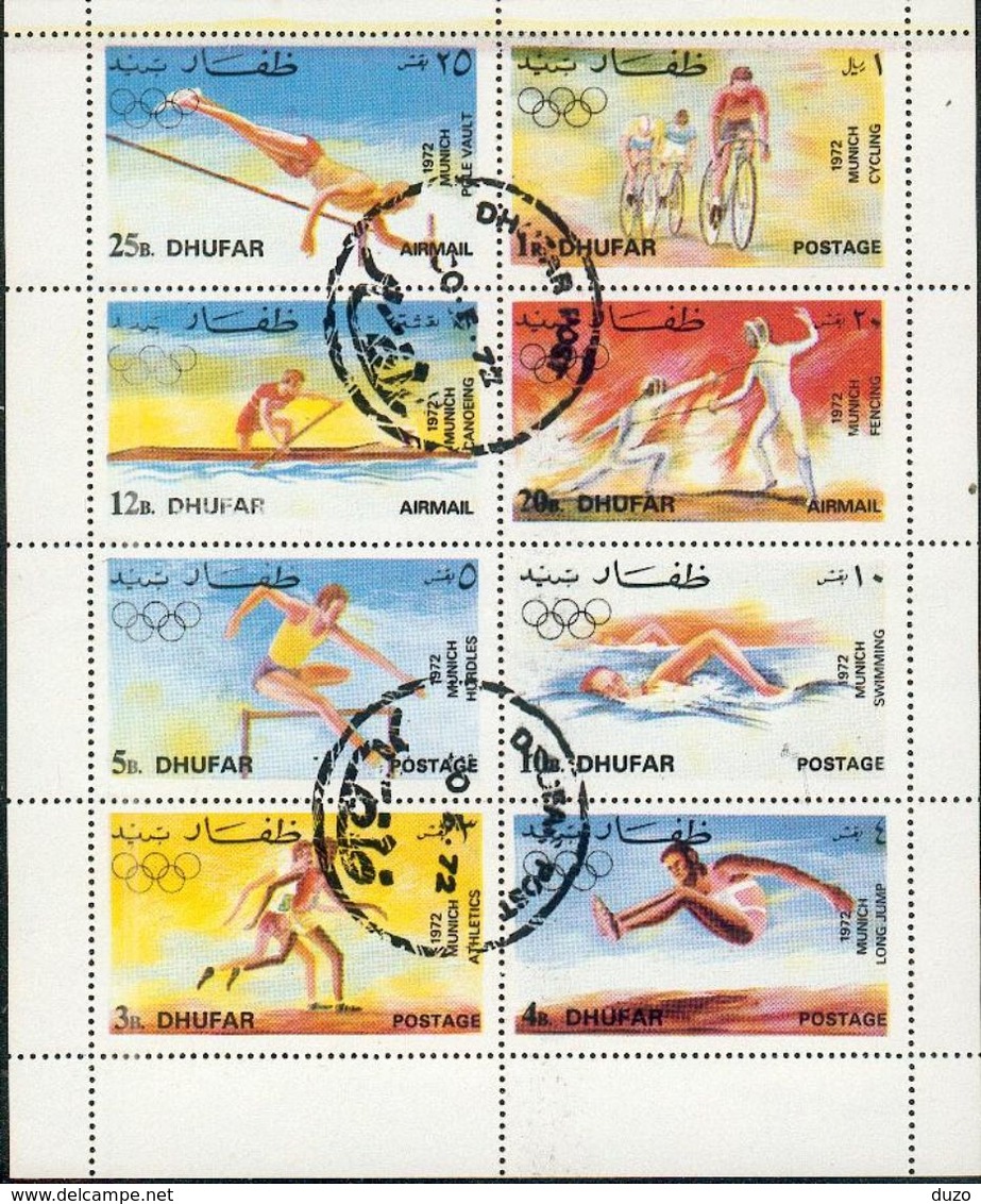 Dhufar/ Jeux Olympiques Munich 1972 - Bloc Feuillet De 8 Valeurs Oblitérés - Saut,cyclismes,aviron,escrime,course Etc... - Oman