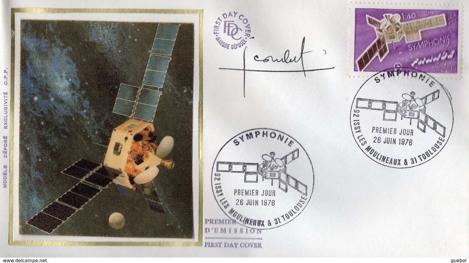 FDC / Premier Jour Sur Soie N° 1887 - Satellite Symphonie Signé Par Le Graveur Dessinateur Jacques Combet - 1970-1979