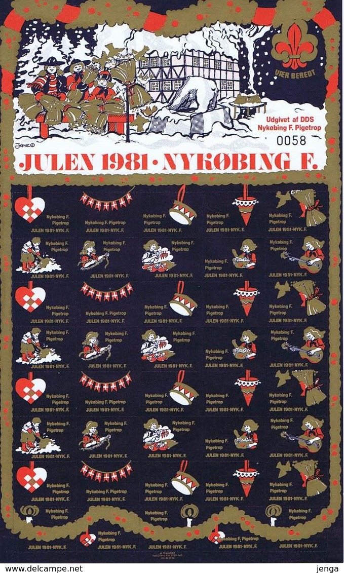 Denmark; Scouting;  Local Christmas Seals - Nykøbing F.  Full Sheet 1981.  MNH ** - Not Folded - Autres & Non Classés