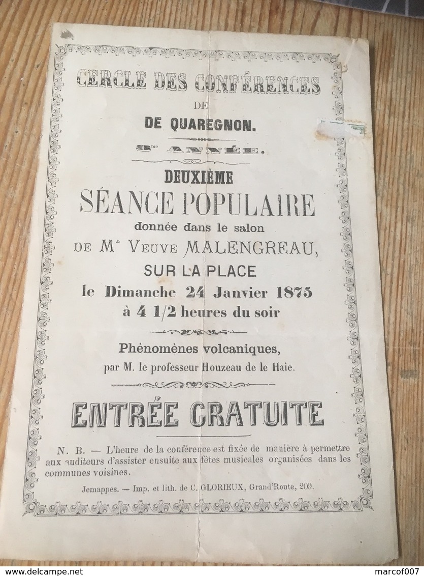 QUAREGNON 1875 Cercle Des Conférences A Voir - Programmes