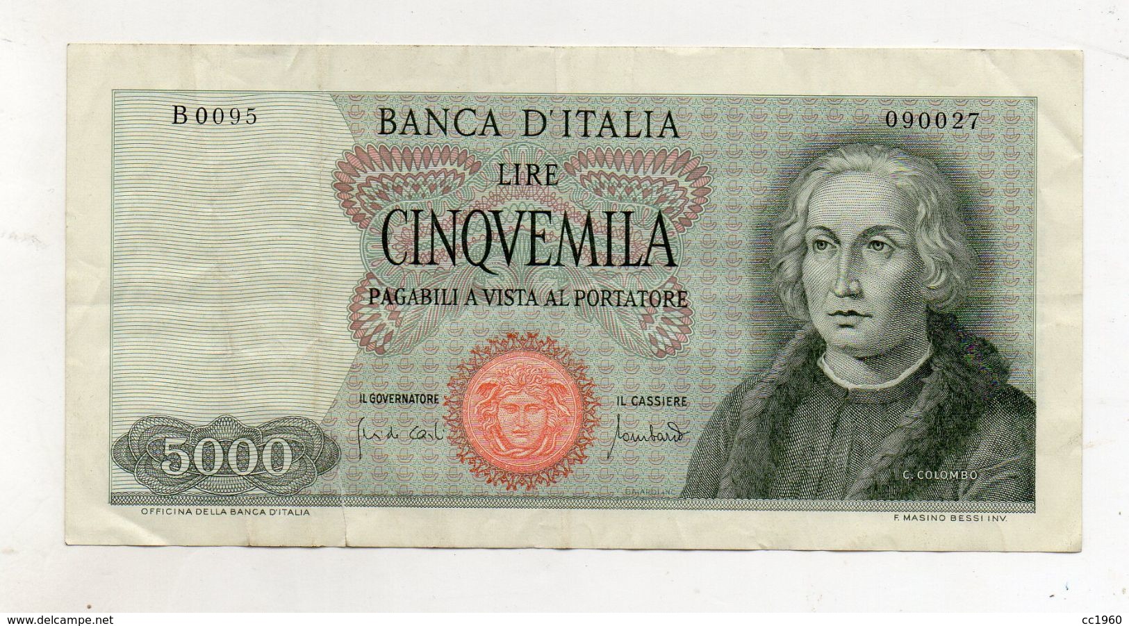 Italia - Banconota Da Lire 5.000 " Cristoforo Colombo " 1 Caravella - Carta Verdina - Decreto 20.01.1970 - (FDC8574) - 5000 Lire