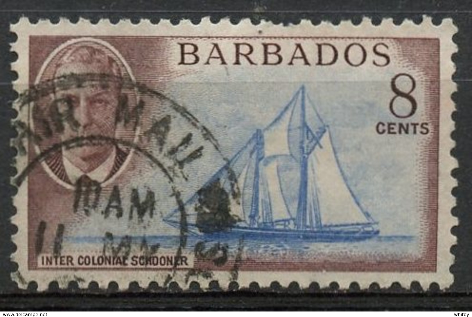 Barbados 1950 8p Schooner Issue  #221 - Barbados (1966-...)