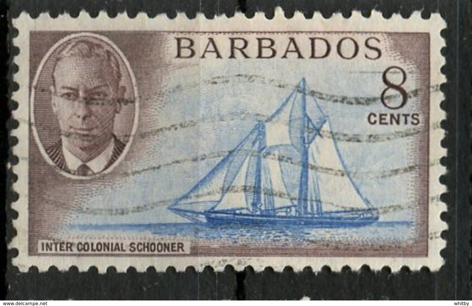 Barbados 1950 8p Schooner Issue  #221 - Barbados (1966-...)