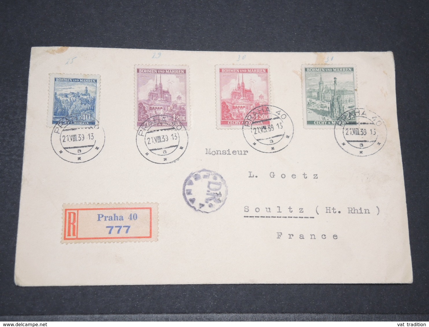 BOHÊME ET MORAVIE - Enveloppe En Recommandé De Prague Pour La France En 1939 - L 14228 - Brieven En Documenten