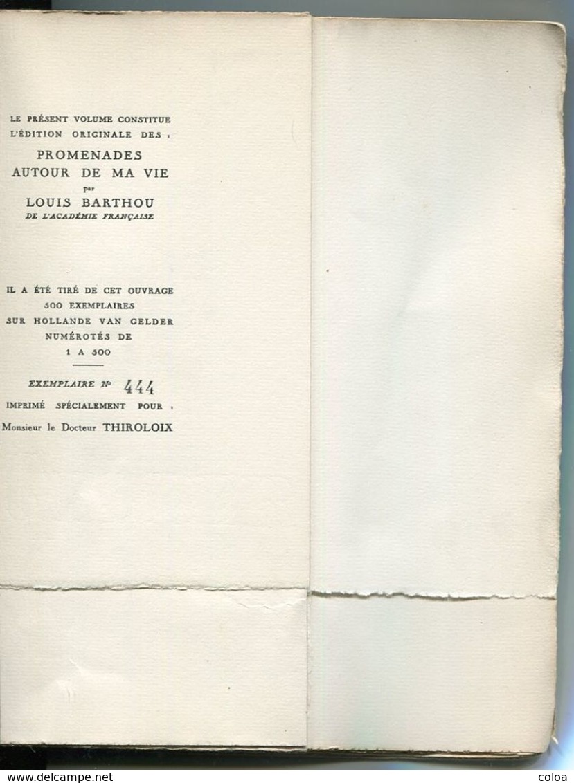 Louis BARTHOU Promenades Autour De Ma Vie Lettres De La Montagne édition Originale Numérotée 1933 - 1901-1940