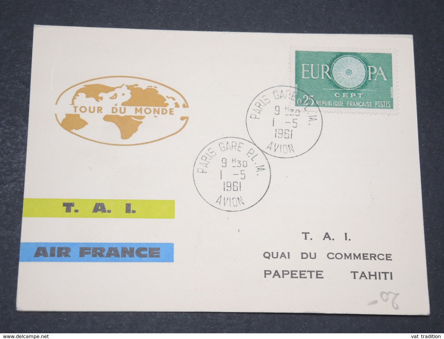 POLYNÉSIE - Carte " Tour Du Monde " De Paris Pour Papeete / Papeete Pour Paris En 1961 - L 14230 - Storia Postale