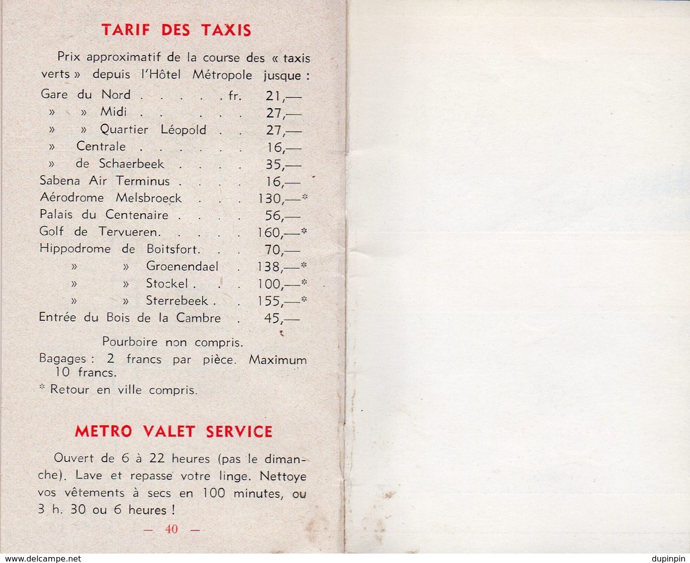 METROPOLE BRUXELLES  -  Indicateur Horaires Et Tarifs - Andere & Zonder Classificatie