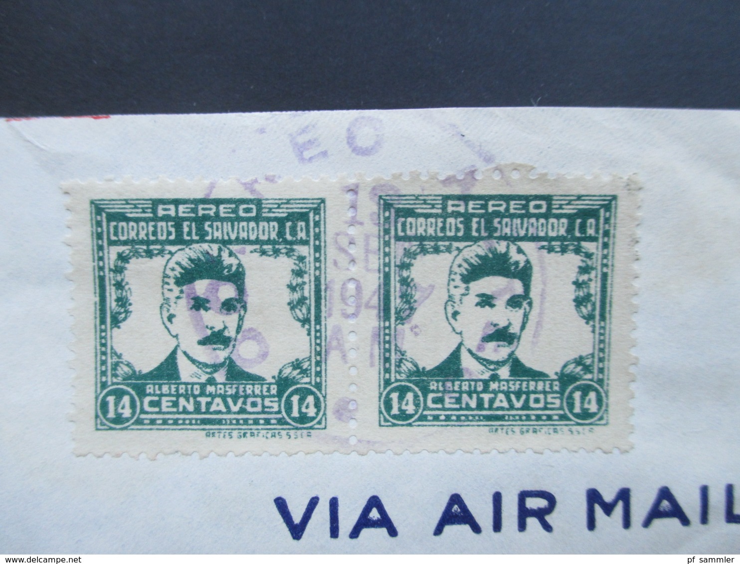 El Salvador 1947 Airmail Luftpostbrief Nach Ney York. Farmacia Y Drogueria La Cruz Roja. Luis Charlaix - Salvador