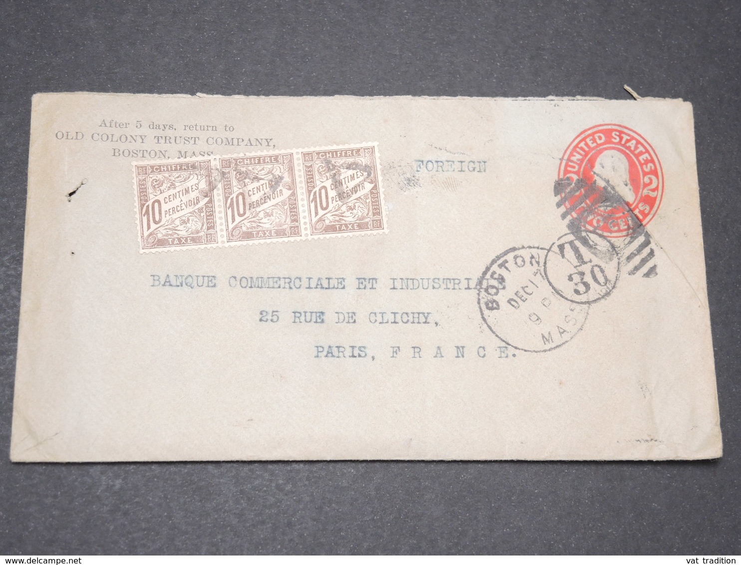 FRANCE - Taxes De Paris Sur Entier Postal De Boston En 1912 - L 14253 - 1859-1959 Lettres & Documents
