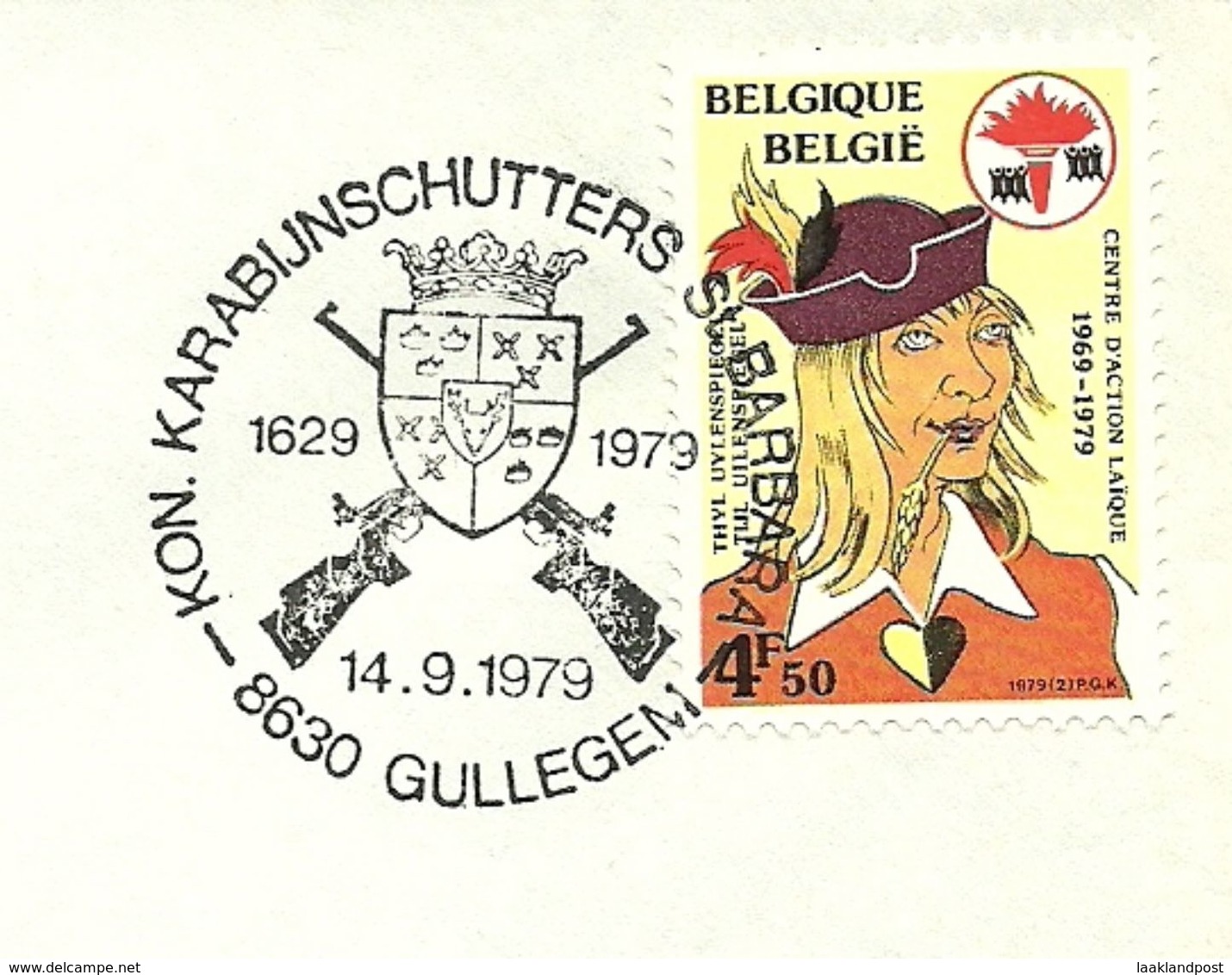 Belgium Special Day Cancel Shield Karabijnschutters St. Barbera, Gullegem 14/9/1979 - Omslagen