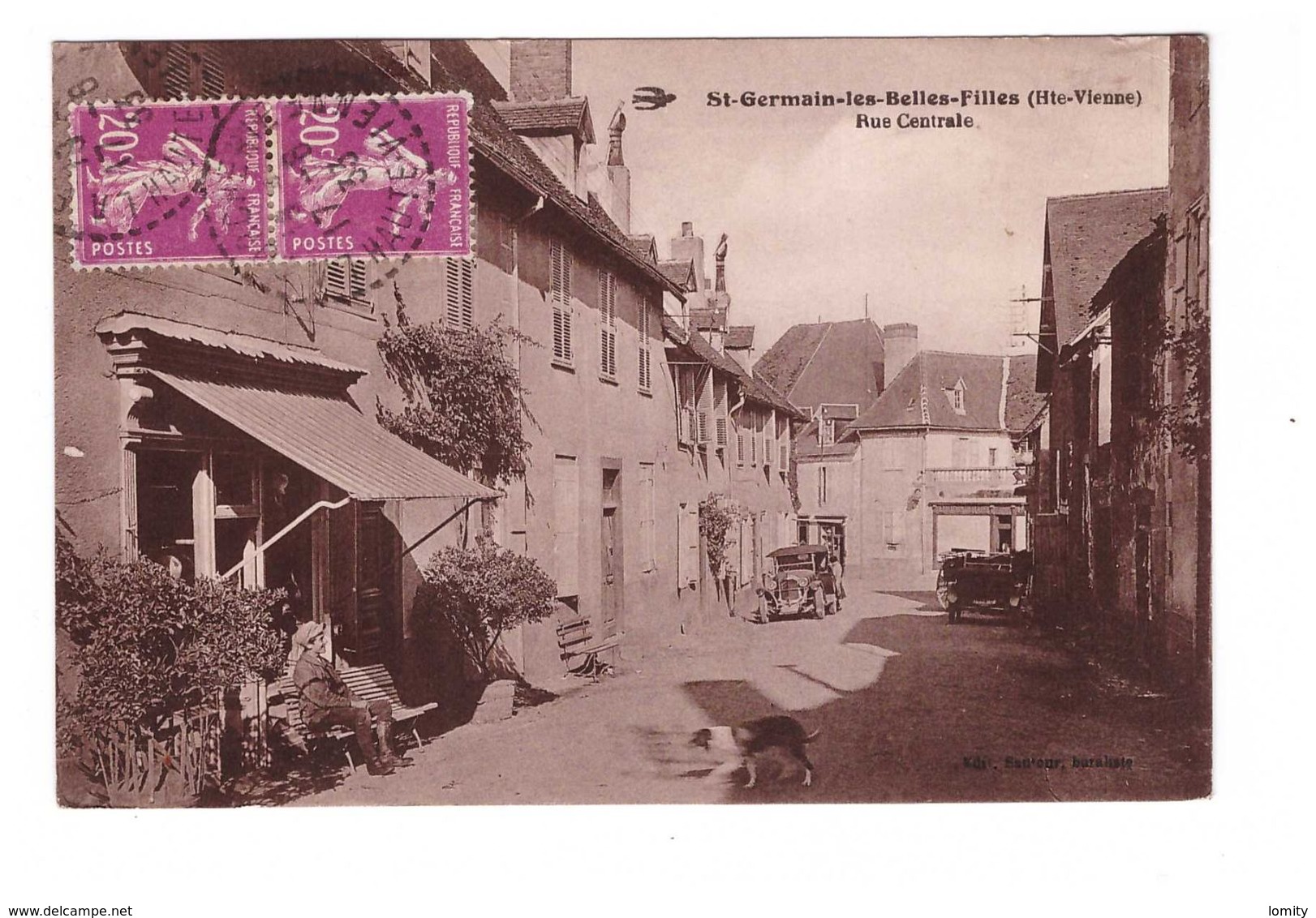 87 St Saint Germain Les Belles Filles Rue Centrale Cpa Animée Cachet 1933 - Saint Germain Les Belles