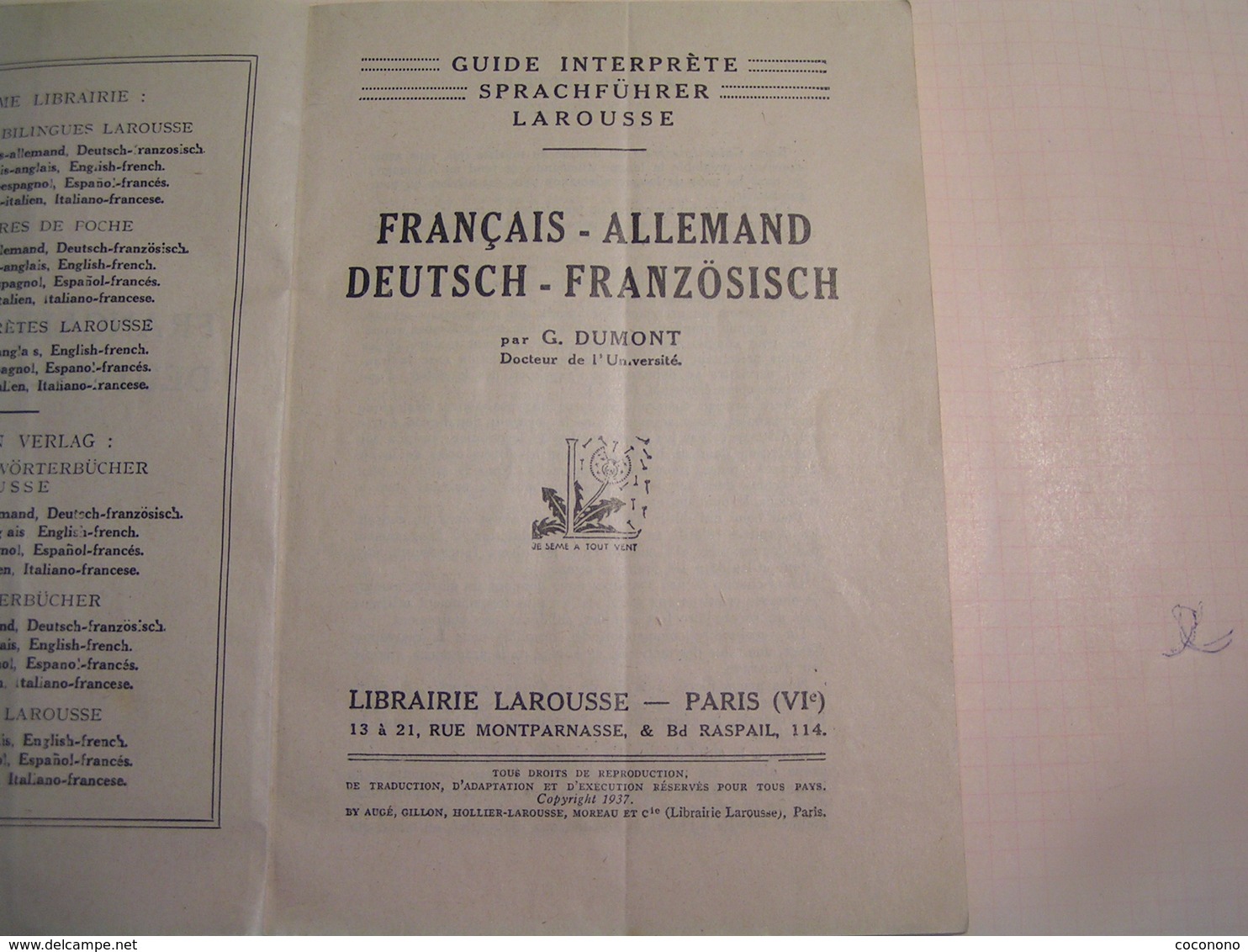 Guide Interprète Larousse - Français / Allemand - Année 1937 - Wörterbücher