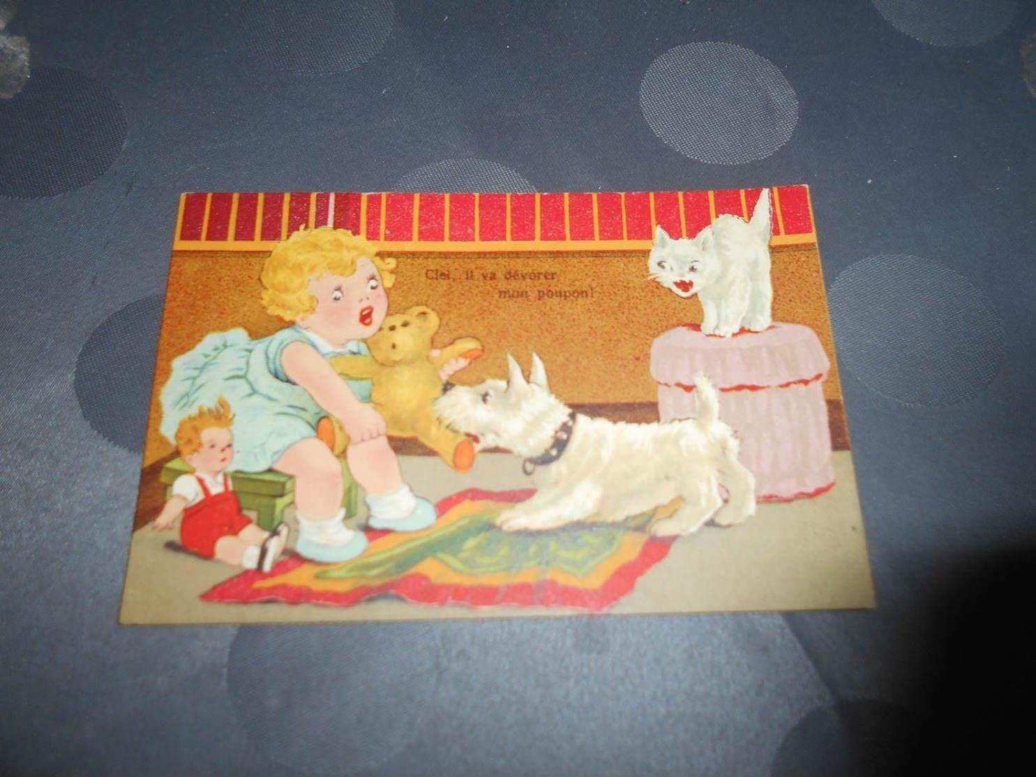 460 - CPA , Illustrations, Ciel, Il Va Dévorer Mon Poupon, Enfant, Chat, Chien, Poupons, Kitty Série - 1900-1949