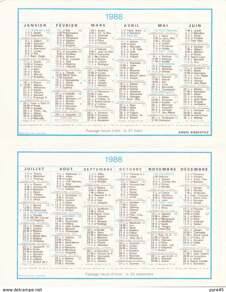 CALENDRIER LIBRAIRIE TRIANON A TOURS 1988 - Petit Format : 1981-90