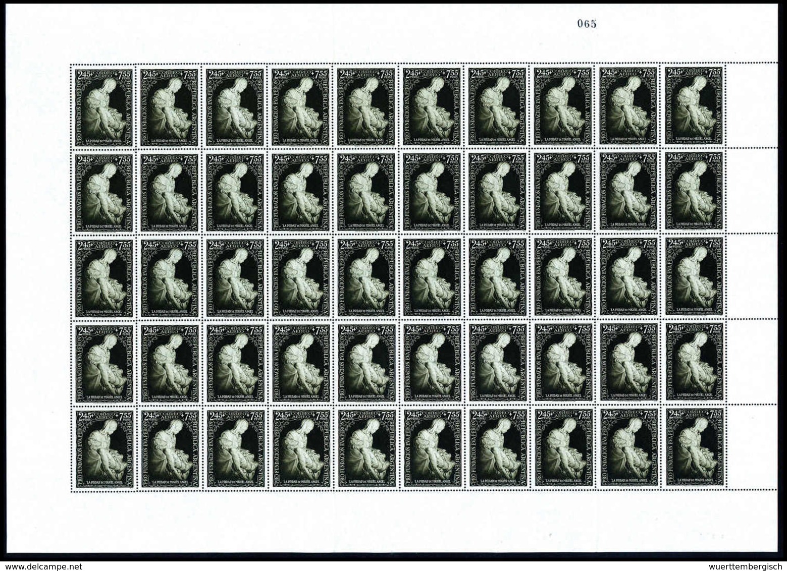 ** Eva-Perón-Fonds-, Tadellos Postfr. Originalbogen (2x Senkr. Gef.) Zu 50 Marken.<br/><b>Katalogpreis: 1.500,-</b> (Mic - Otros & Sin Clasificación