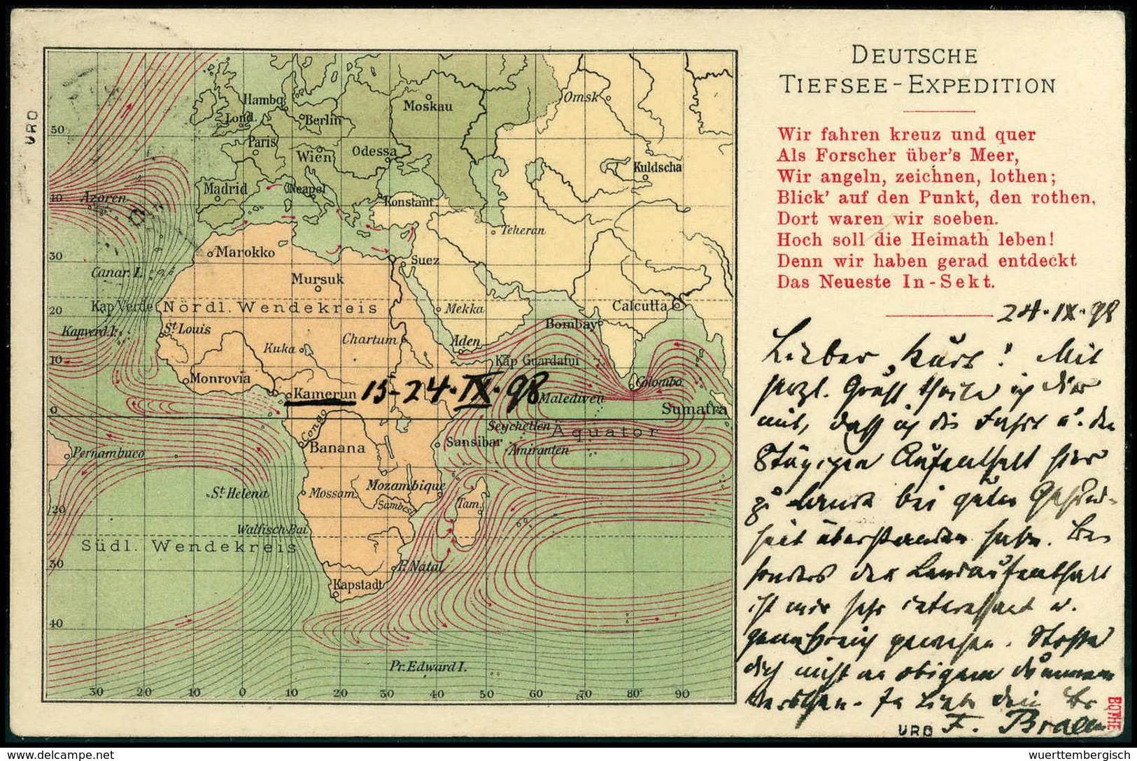 Beleg 1898, Deutsche Tiefsee-Expedition In Die Antarktis, Offizielle Expeditions-Postkarte Von Der Zwischenstation In Vi - Altri & Non Classificati