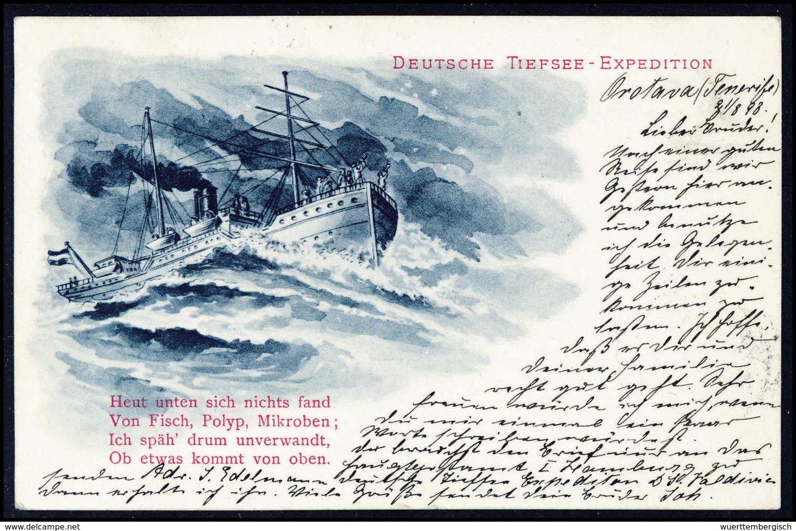 Beleg 1898, Deutsche Tiefsee-Expedition In Die Antarktis, Offizielle Expeditions-Postkarte Von Der Zwischenstation In Or - Other & Unclassified