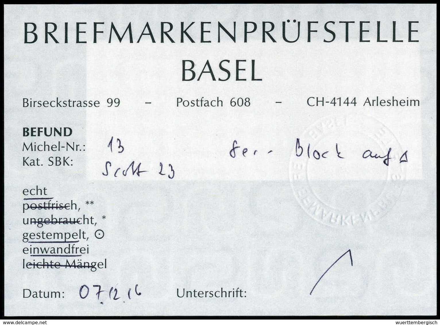 Briefst. 30 R., Waagr. Kab.-Achterblock Auf Bfstk., Fotobefund Eichele. (Scott 23) (Michel: 13(8)) - Otros & Sin Clasificación