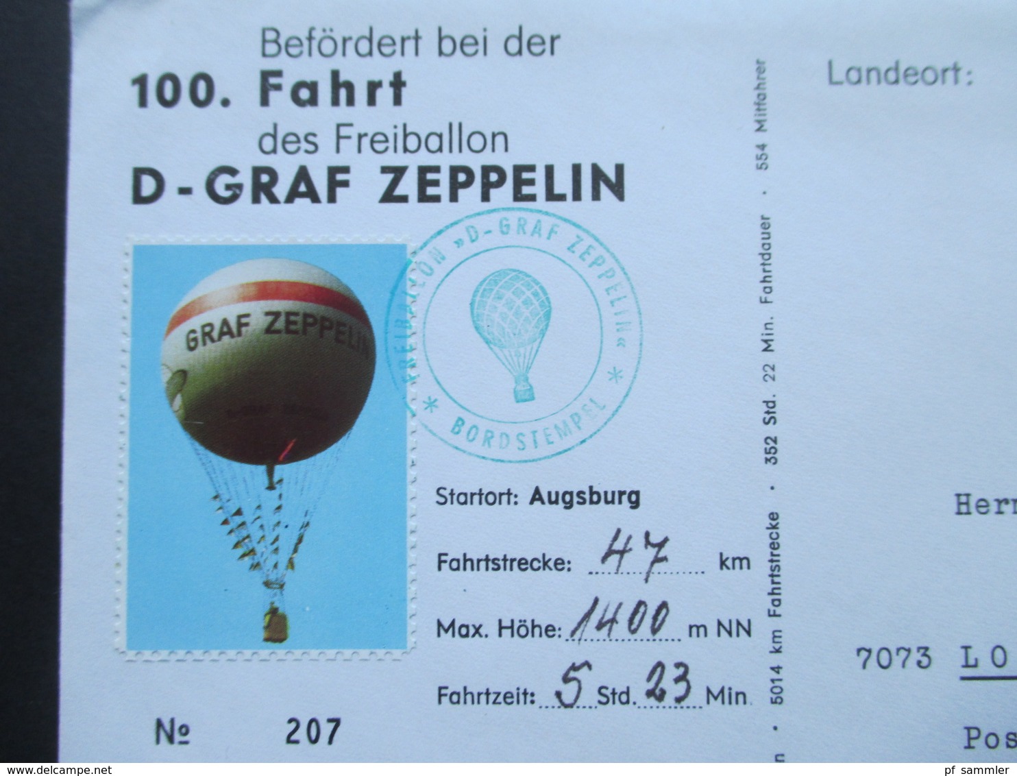 BRD 1971Freiballon D - Graf Zeppelin.Mit Originalunterschrift Des Piloten Wolfgang Von Zeppelin - Montgolfières