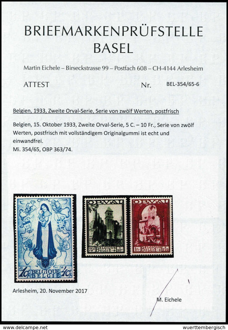 ** Orval, Tadellos Postfr. Serie. In So Schöner Qualität Selten, Fotoattest Eichele.<br/><b>Katalogpreis: 2.200,-+</b> ( - Sonstige & Ohne Zuordnung