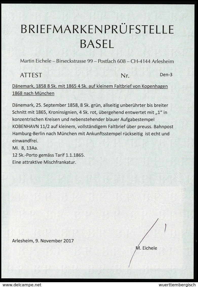 Beleg 8 Sk. Grün, Frisches Und Breitrandiges Luxusstück In Mischfrankatur Mit Ausgabe 1865, 4 Sk. Rot, Perfekt Gezähnt A - Other & Unclassified