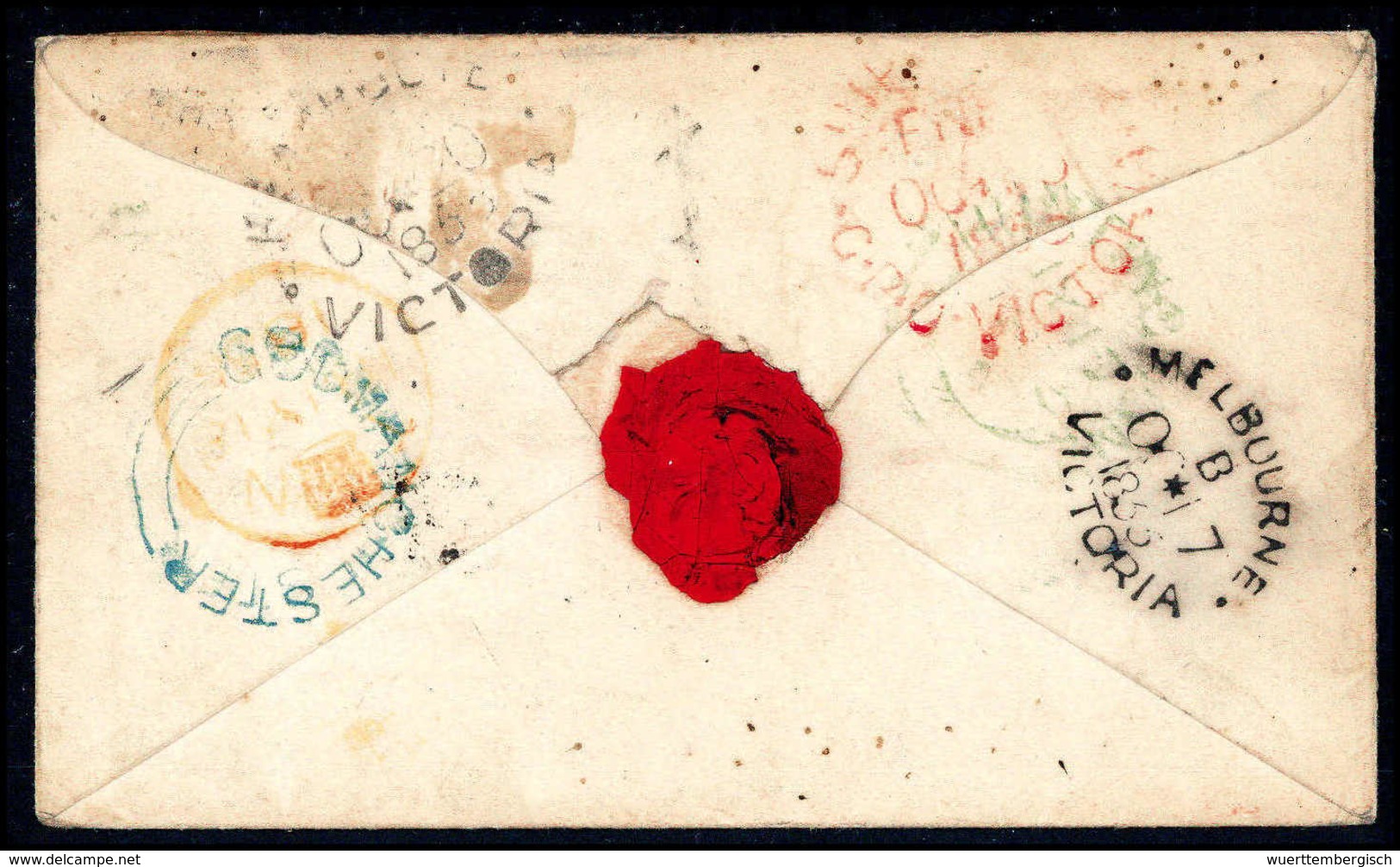 1 Sh. Grün, Viereckig Geschnittene Einzelfrankatur Auf Kl. Brief (1855) Via Liverpool Nach Melbourne/Australien. Trotz K - Other & Unclassified
