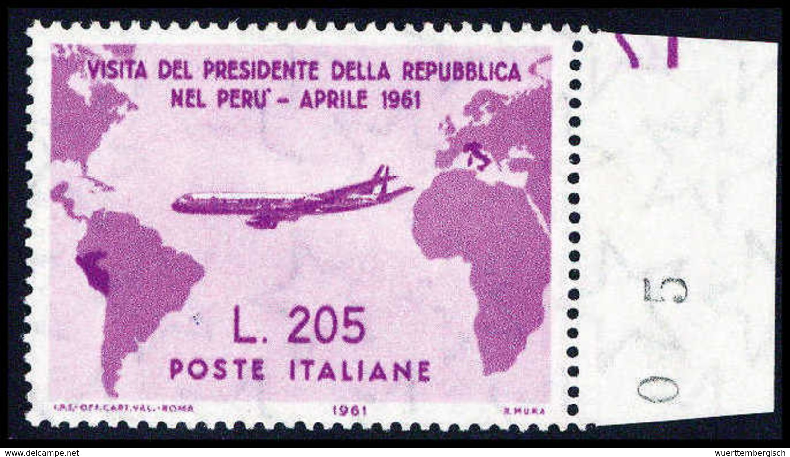 ** 1961, 205 L. Lebhaftviolett, Nicht Verausgabter Fehldruck Mit Falschem Länderumriß Von Peru, Tadellos Postfr. Re. Ran - Sonstige & Ohne Zuordnung