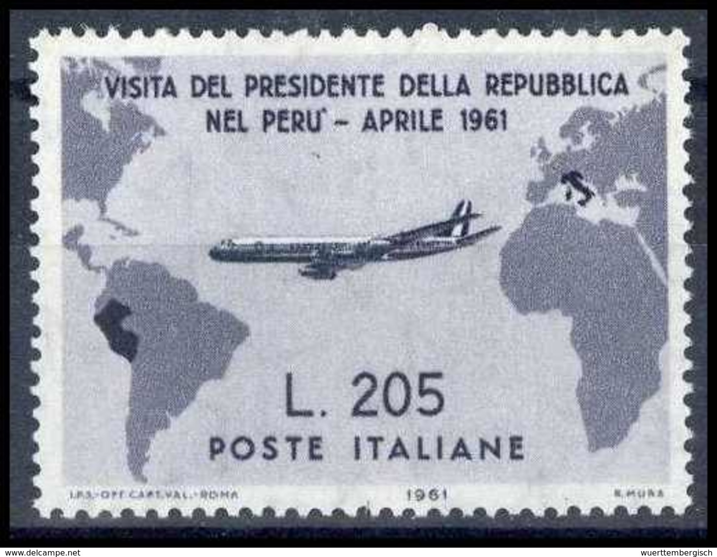 ** 1961, 205 L. Lebhaftviolett, Nicht Verausgabter Fehldruck Mit Falschem Länderumriß Von Peru, Tadellos Postfr. Re. Ran - Altri & Non Classificati