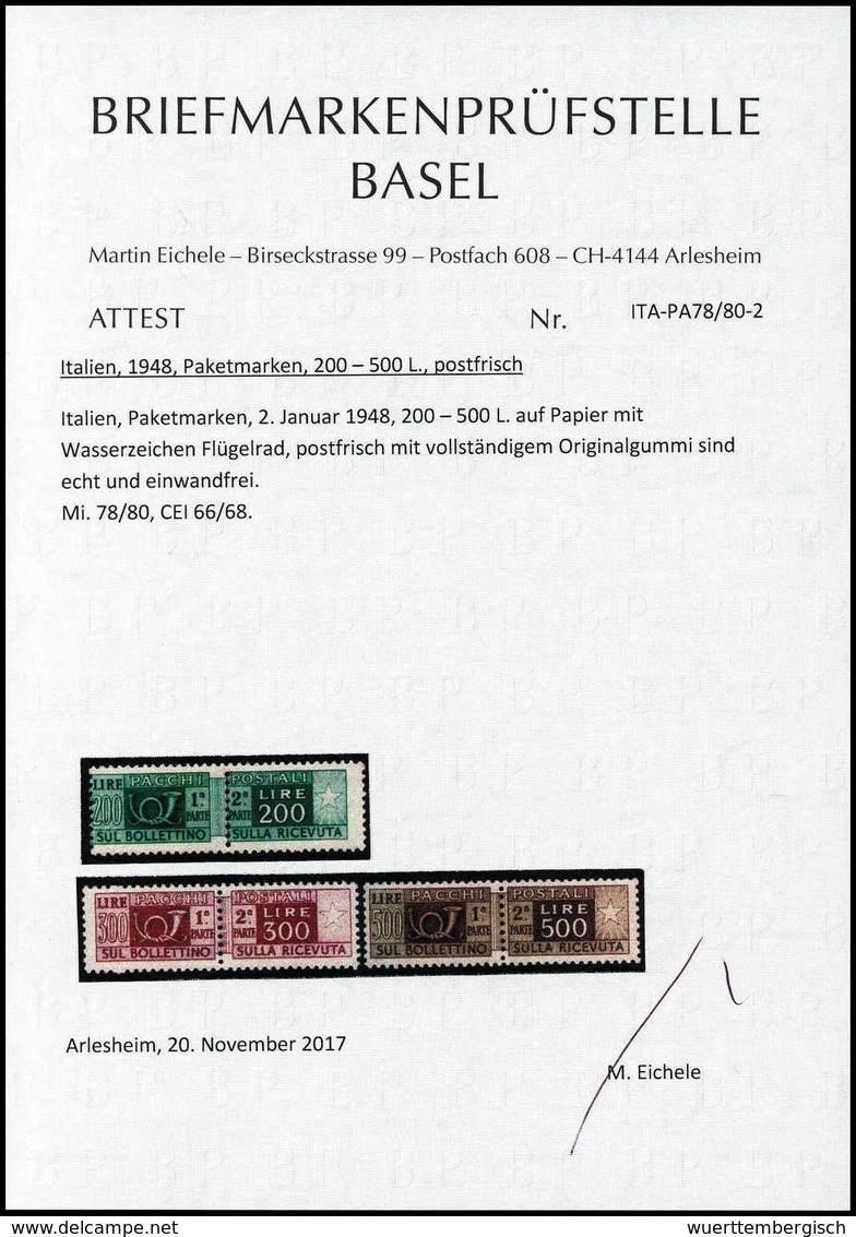 ** 25 C.-500 L., Tadellos Postfr. Serie, Fotoattest Eichele Für Die Drei Höchstwerte (CEI 56/68).<br/><b>Katalogpreis: 2 - Sonstige & Ohne Zuordnung