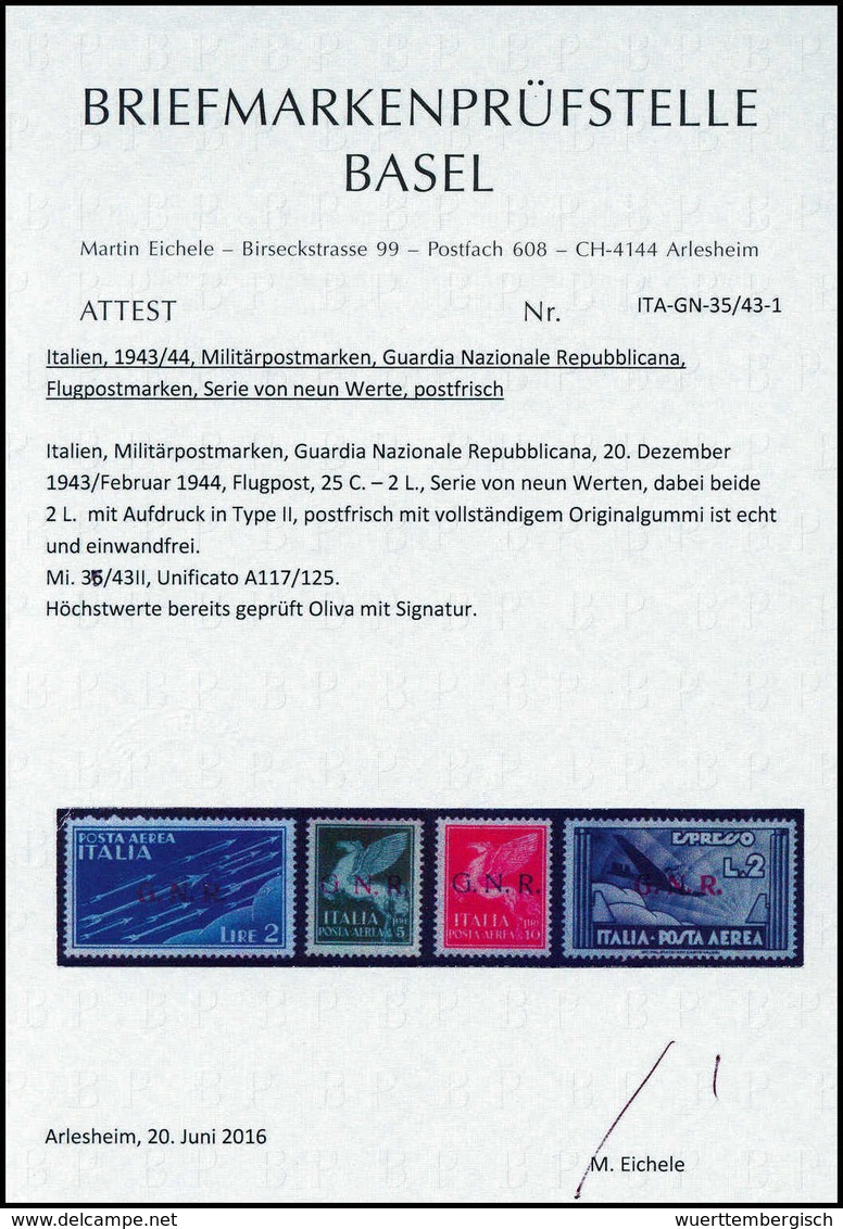 1943, Aufdruck Auf Flugpost-Ausgabe 1930/32, 25 C.-2 L., Die Kpl. Serie Zu Neun Werten, Tadellos Postfrisch. Äußerst Sel - Other & Unclassified