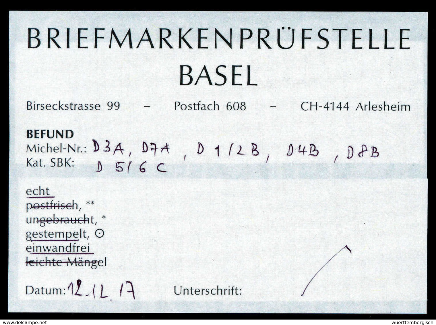 Gest. 5 Rp.-1,20 Fr., Tadellose, Schön Gestplt. Serie (dabei Mi.3A), Fotobefund Eichele.<br/><b>Katalogpreis: 780,-</b>  - Sonstige & Ohne Zuordnung