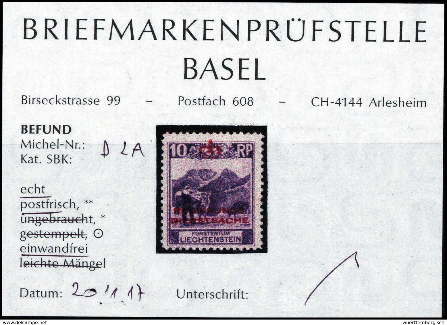 ** 10 Rp., Tadellos Postfr., Fotobefund Eichele.<br/><b>Katalogpreis: 300,-</b> (Michel: 2A) - Sonstige & Ohne Zuordnung