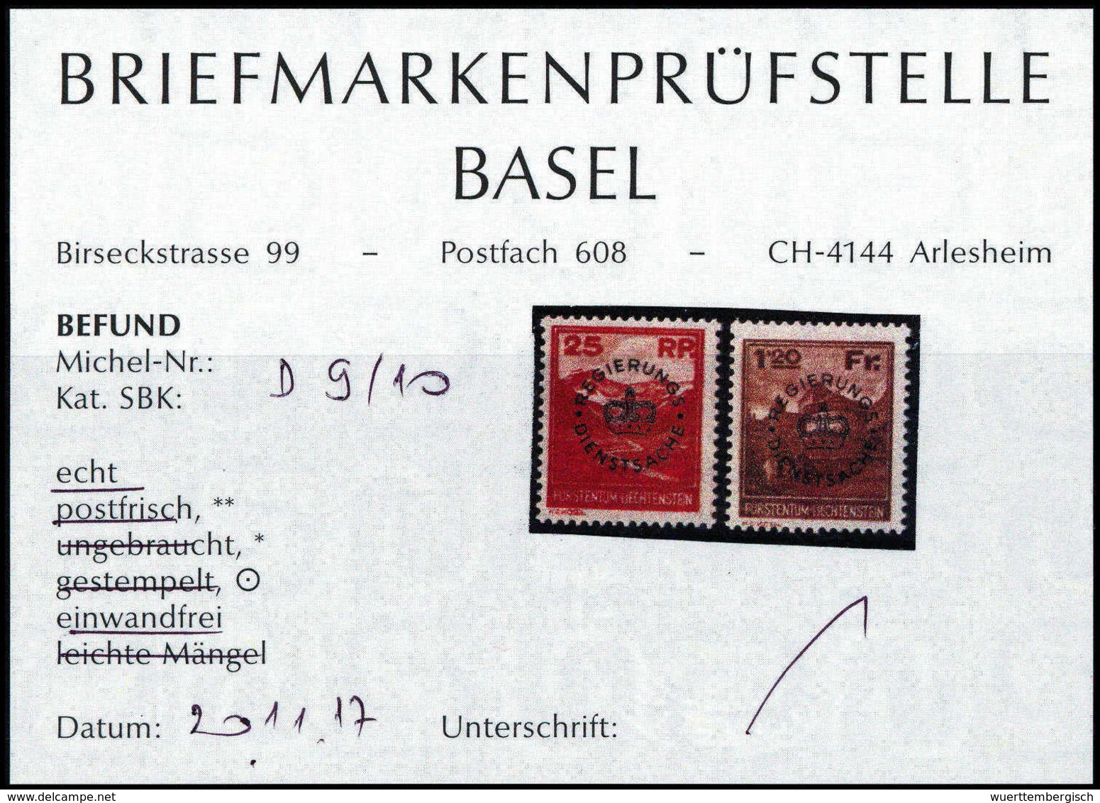 ** 25 Rp. Und 1,20 Fr., Tadellos Postfr. Serie, Fotobefund Eichele.<br/><b>Katalogpreis: 400,-</b> (Michel: 9/10) - Altri & Non Classificati