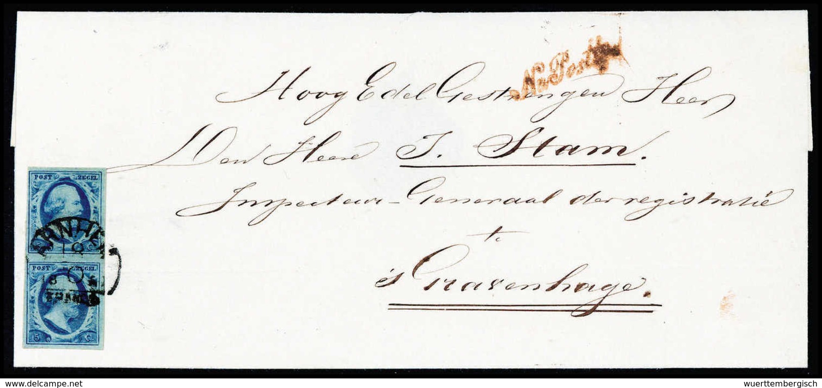 5 C., Breitrandiges, Senkr. Paar Mit Klarem Stempel ARNHEIM 18/10 1857 Auf Brief Nach Gravenhage (leichte Falte Durch Un - Altri & Non Classificati