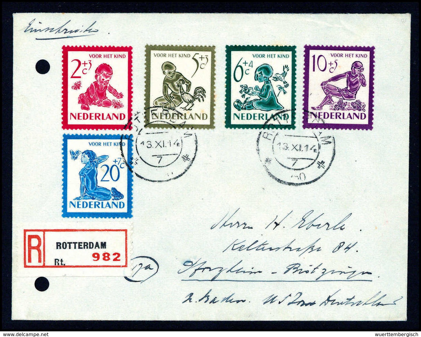 Kinderhilfe, Serie Auf Frischem R-FDC (gelocht) Nach Dtld.<br/><b>Katalogpreis: 250,-</b> (Michel: 565/69) - Other & Unclassified