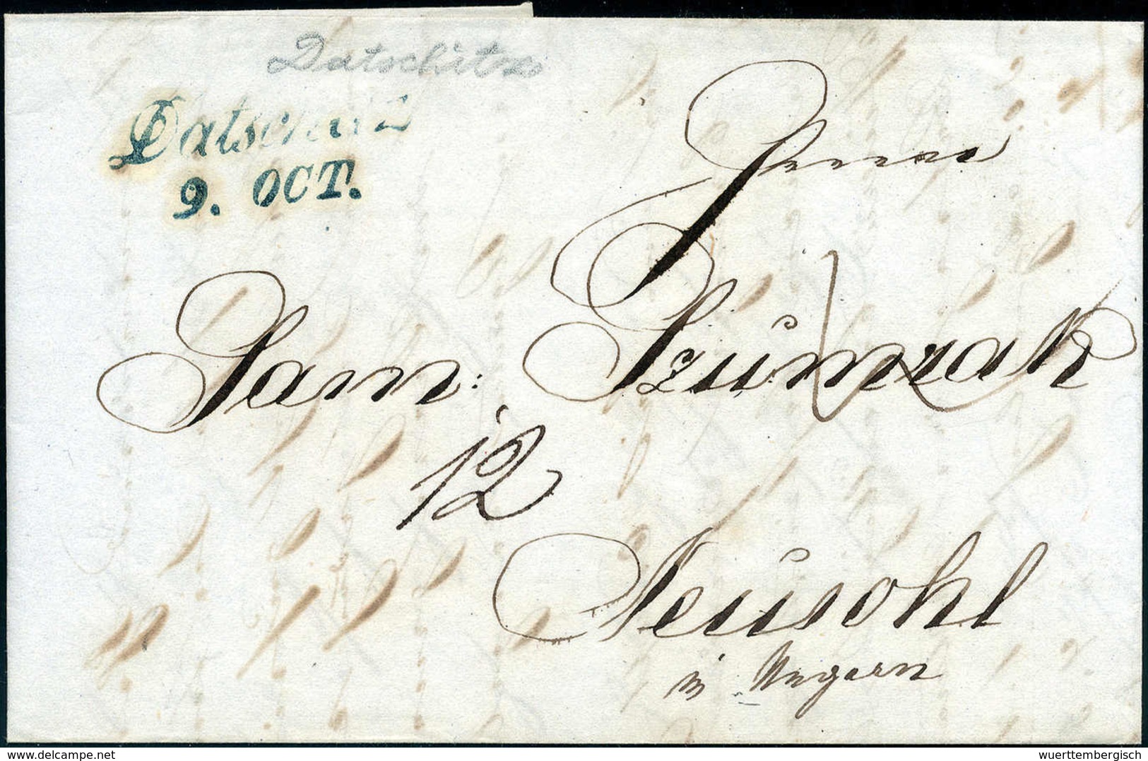 Beleg 1842, DATSCHITZ, Schreibschrift-L2 In Blaugrau Klar Auf Kab.-Brief Nach Ungarn. - Sonstige & Ohne Zuordnung