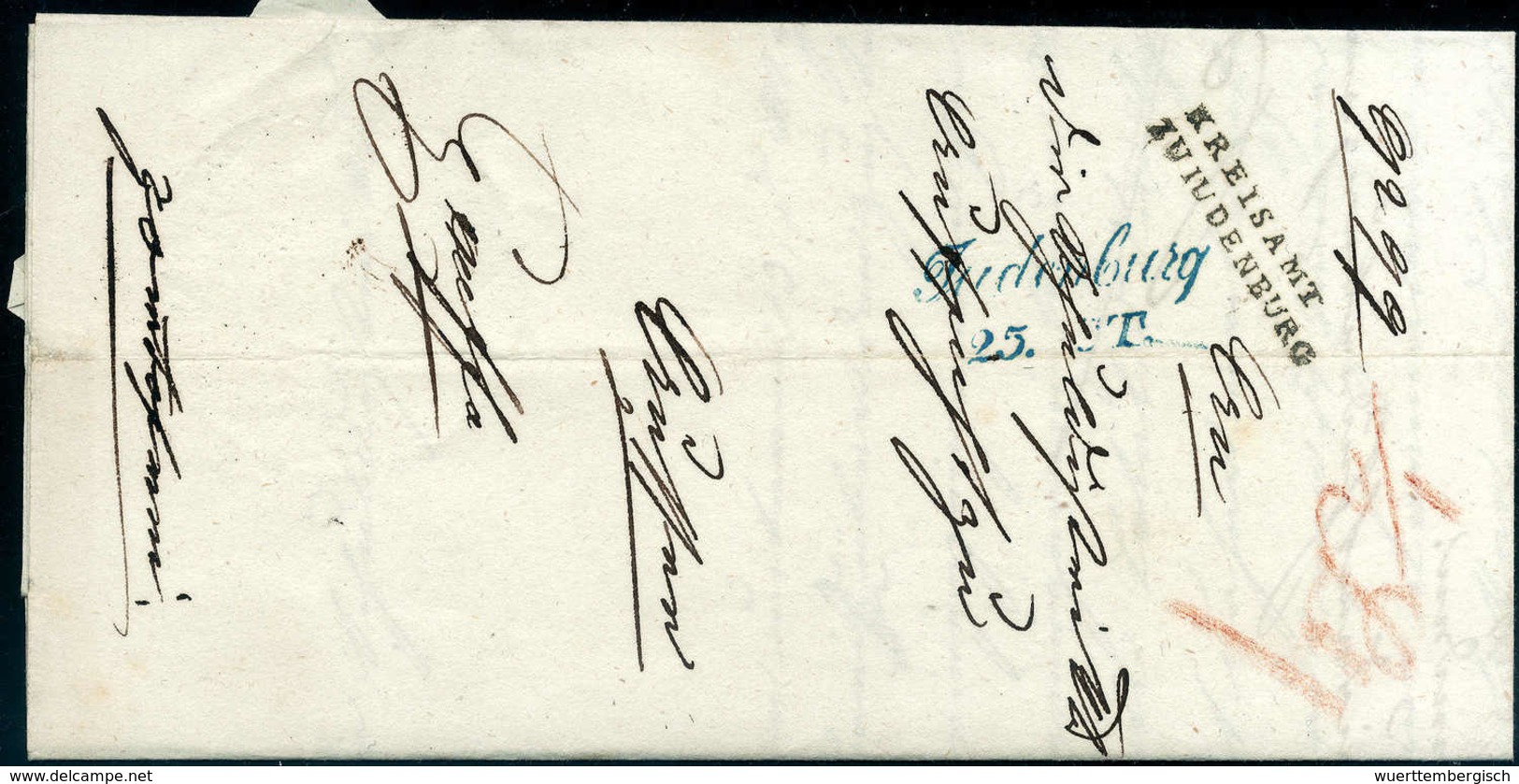 1849, JUDENBURG, Blauer Schreibschrift-L2 Nebst Kreisamts-L2 Auf Frischem, Weißem Faltbrief Mit Prachtvollem Trockensieg - Sonstige & Ohne Zuordnung
