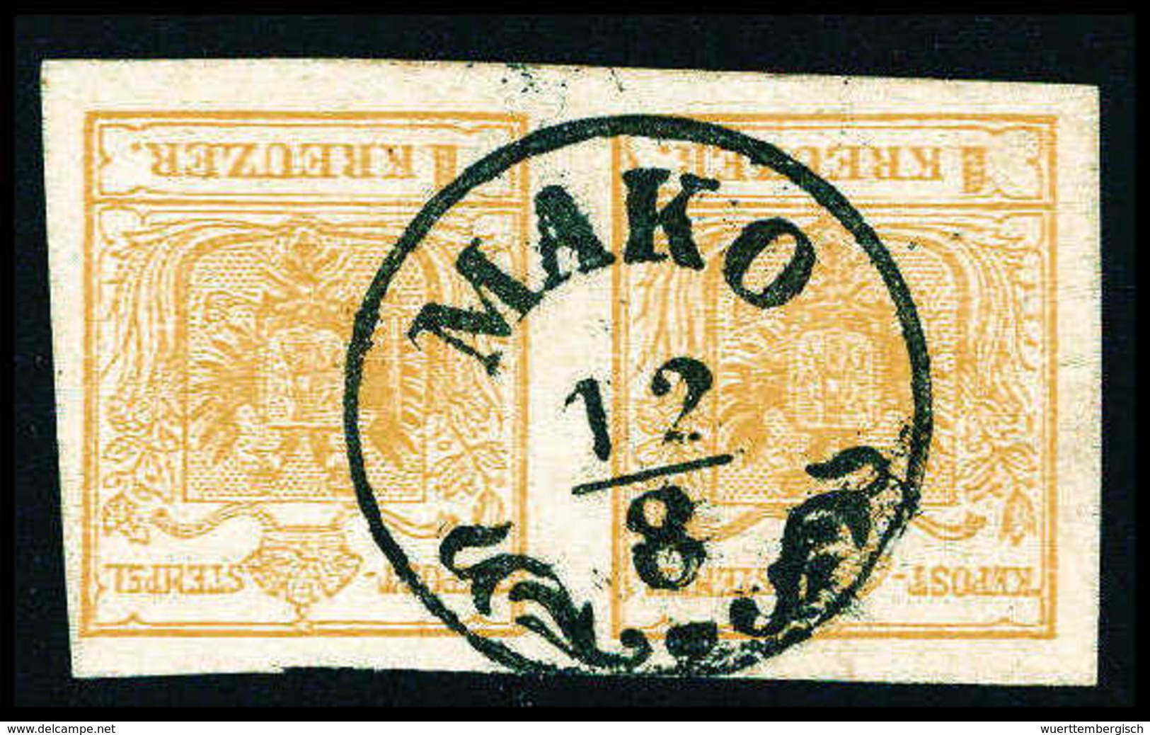 Gest. 1 Kr., Waagr. Kabinettpaar Mit Klarem Zier-K1 MAKO.<br/><b>Katalogpreis: 400,-</b> (Michel: 1Xa(2)) - Altri & Non Classificati