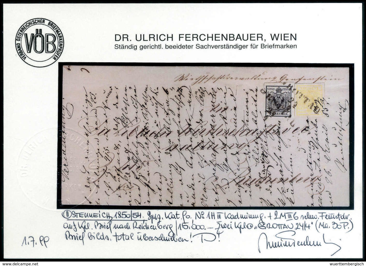 Beleg Mischfrankatur Handpapier Mit Maschinenpapier: 1 Kr. Kadmiumgelb, Handpapier, Zusammen Mit 2 Kr. Grauschwarz, Masc - Autres & Non Classés