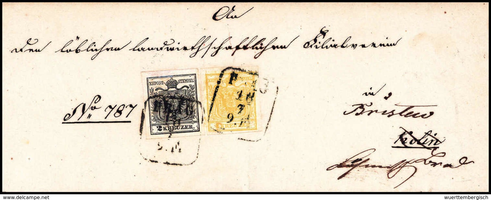 1 Kr. Mit 2 Kr. Schwarz, Breitrandige Patriotische Buntfrankatur Auf Weißem Kabinett-Faltbrief, Klare R4 PRAG 18/7 (1868 - Other & Unclassified