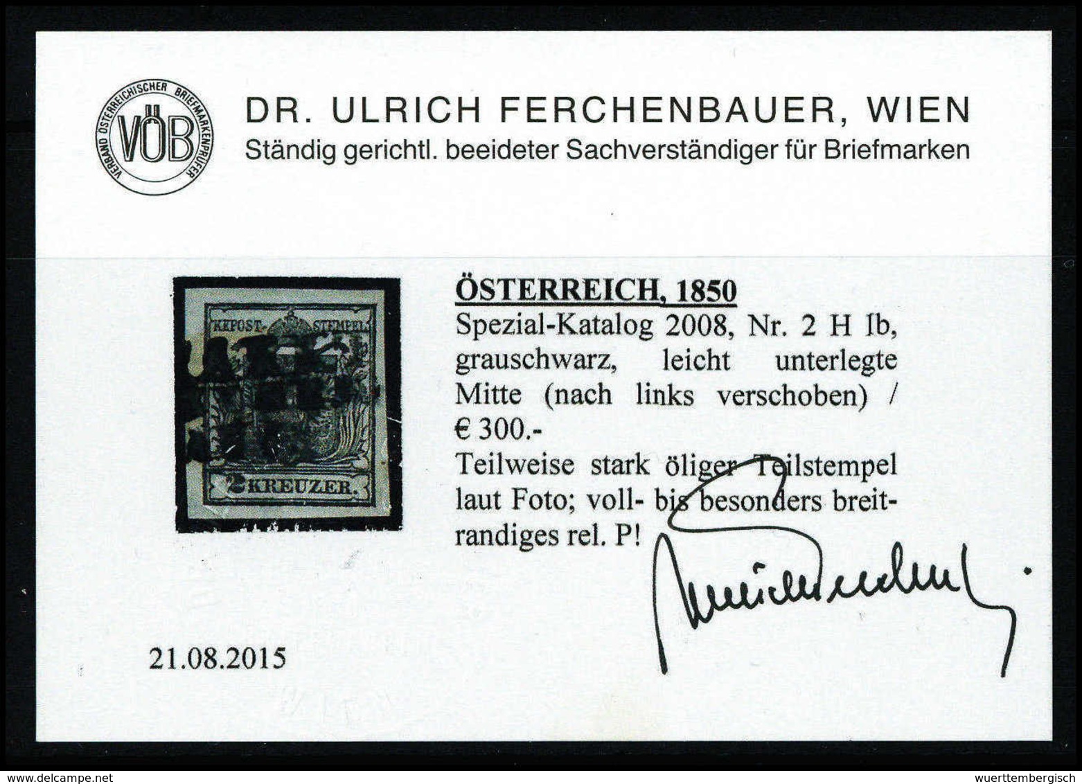 Gest. 2 Kr., Abart: Unterlegte Mitte, Gestplt. Kab.-Stück, Fotobefund Ferchenbauer. (Michel: 2XcAbart) - Altri & Non Classificati