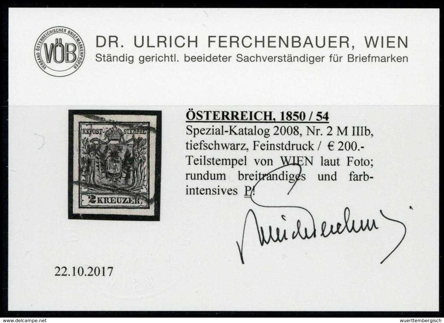 Gest. 2 Kr., Seltener Feinstdruck, Breitrandiges Kab.-Stück Mit R3 WIEN, Fotobefund Ferchenbauer. (Michel: 2Y) - Altri & Non Classificati