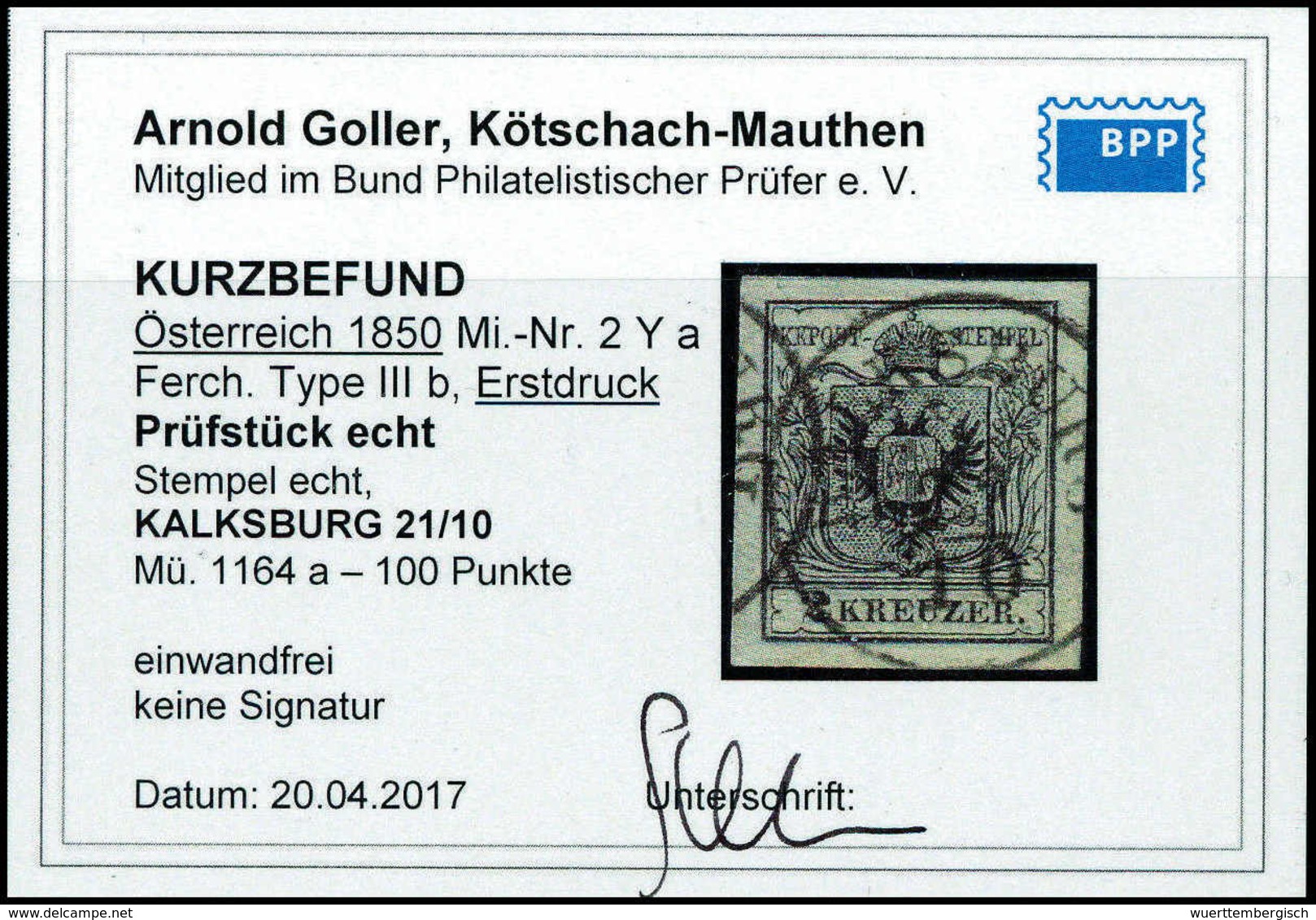 Gest. 2 Kr., Außergewöhnlich Breitrandiges Luxusstück Mit Klar Und Gerade Aufges. K1 KALKSBURG (Mi. +100 P), Fotobefund  - Other & Unclassified