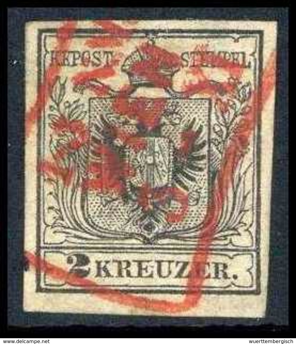 Gest. 2 Kr., Frisches Prachtstück (kl. Knitter) Mit Seltener Entwertung Durch Roten R3 WIEN, Sign. Ferchenbauer. (Michel - Altri & Non Classificati